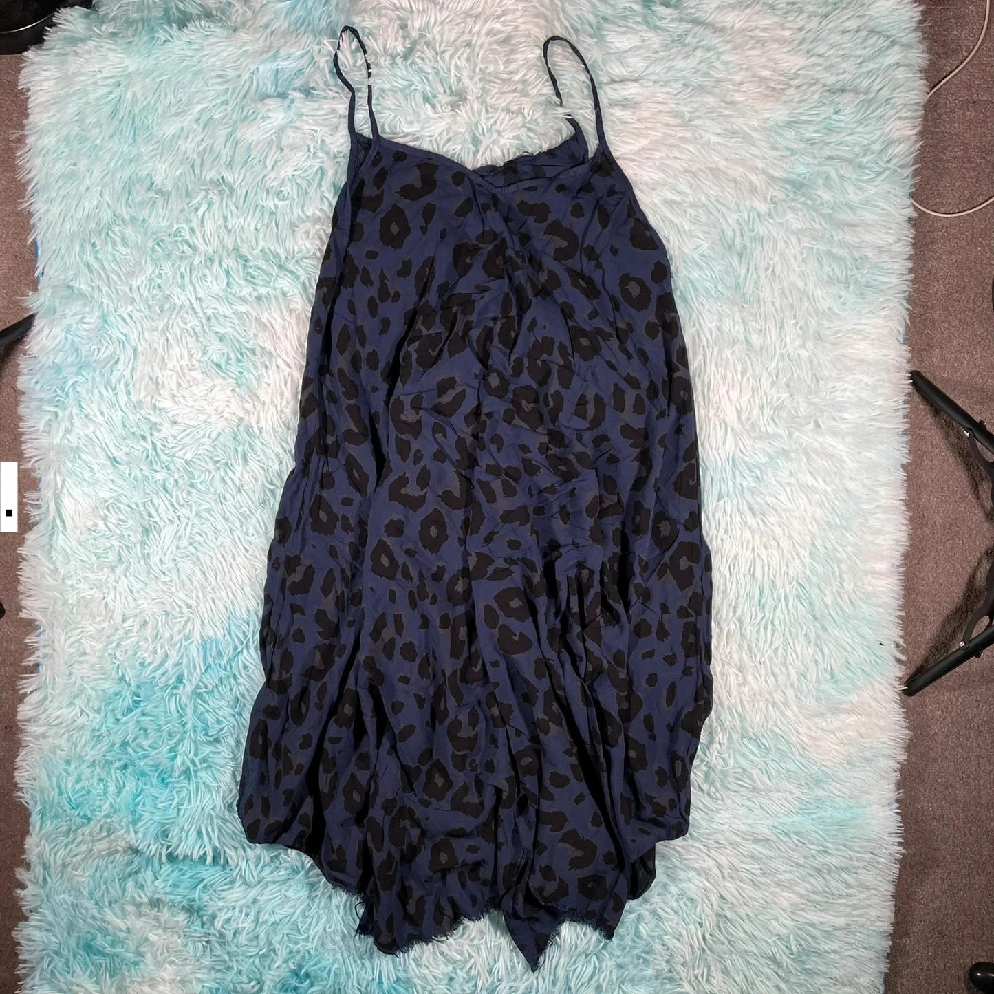 Vintage Y2K Navy Leopard Print Dress Made in Italy