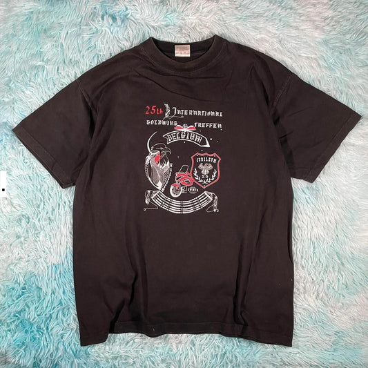 Vintage 00s Black Goldwing Biker Graphic T Shirt - Large