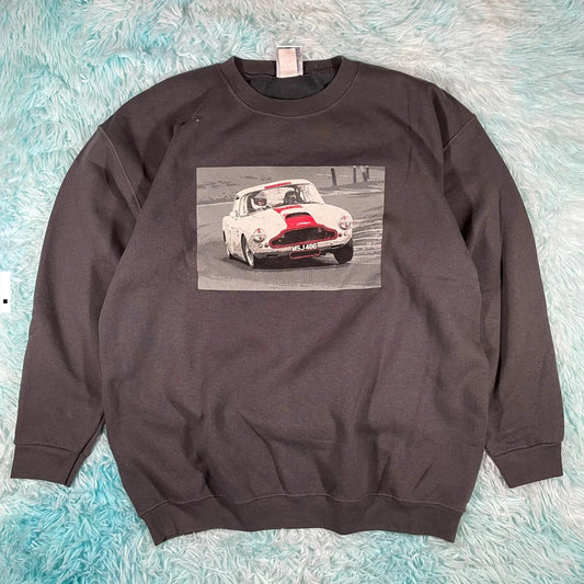 Vintage 00s Grey Aston Martin DB4 Graphic Sweatshirt - Large