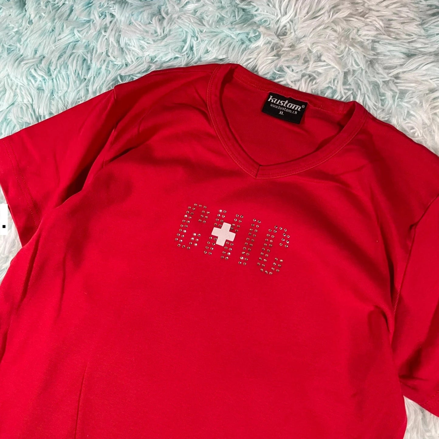 Vintage Y2K Red Chic Swiss Baby Tee - XL
