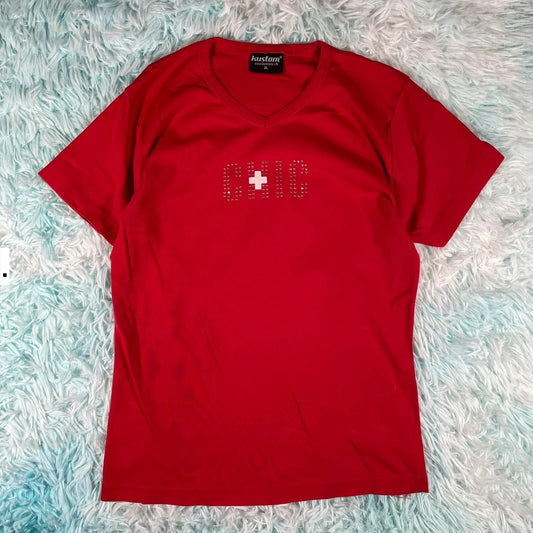 Vintage Y2K Red Chic Swiss Baby Tee - XL