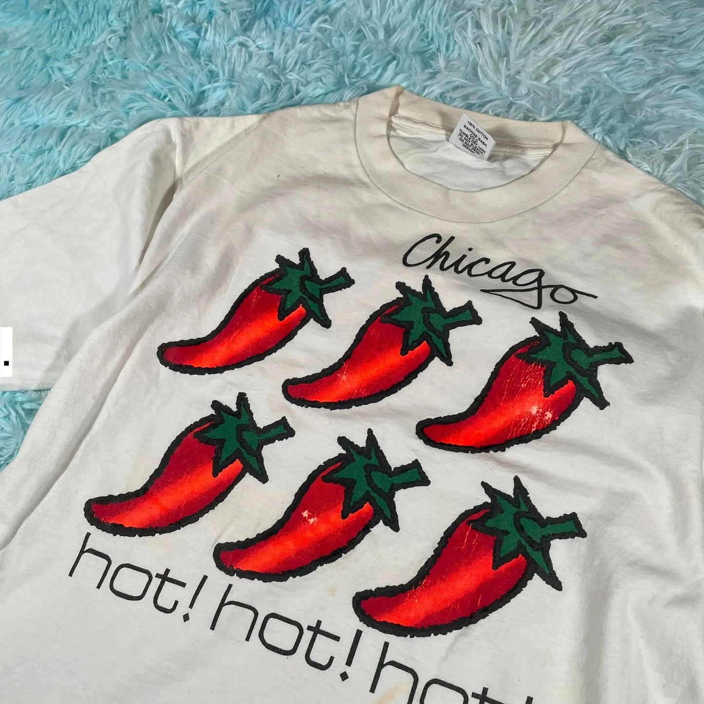 Vintage 90s White Chicago Chilli Pepper Graphic T Shirt - Large