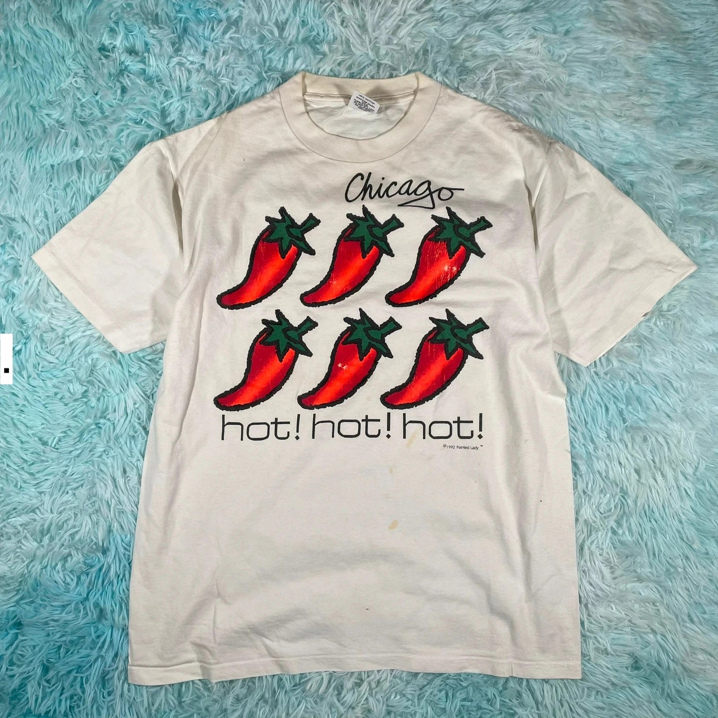 Vintage 90s White Chicago Chilli Pepper Graphic T Shirt - Large