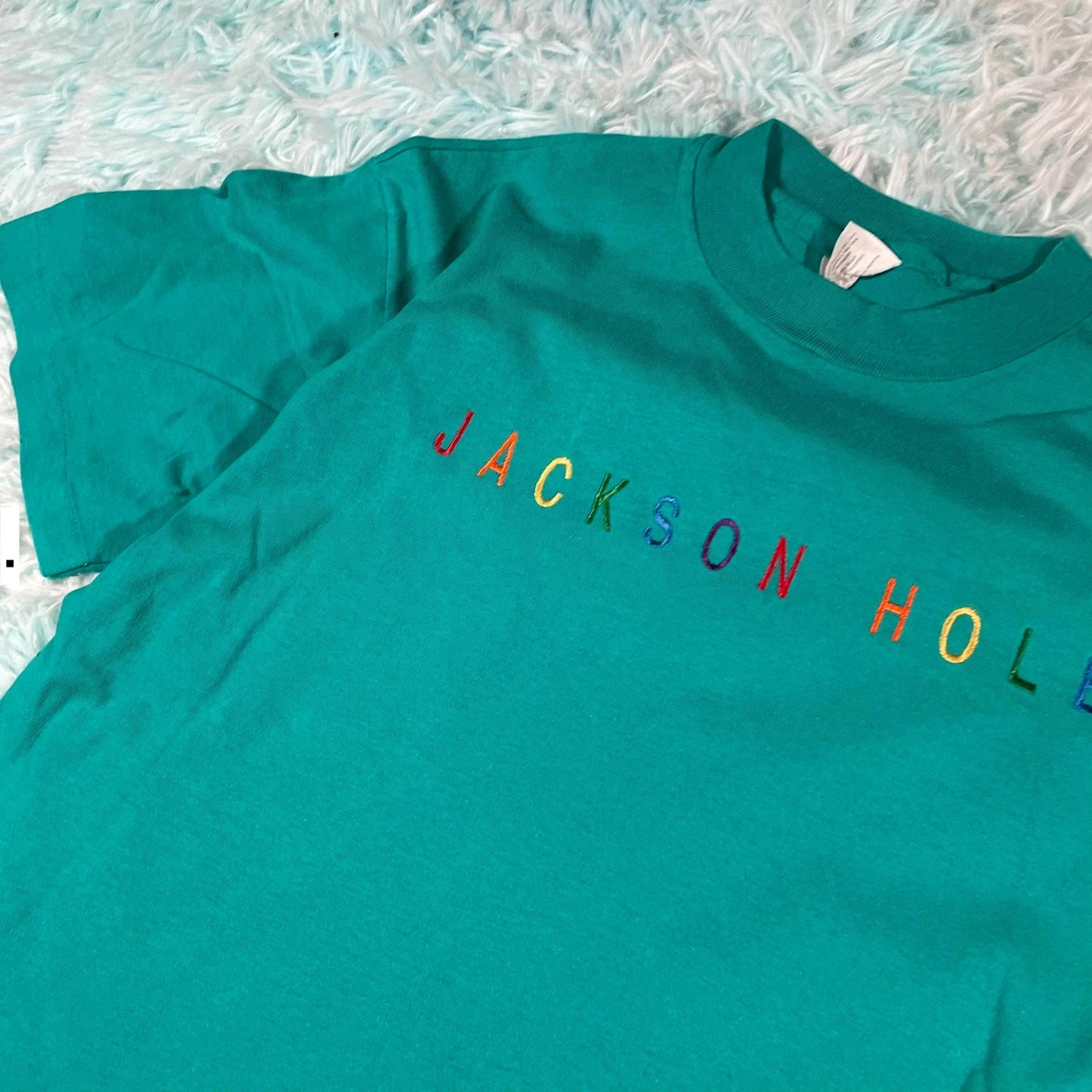Vintage 90s Turquoise Jackson Hole T Shirt - Medium