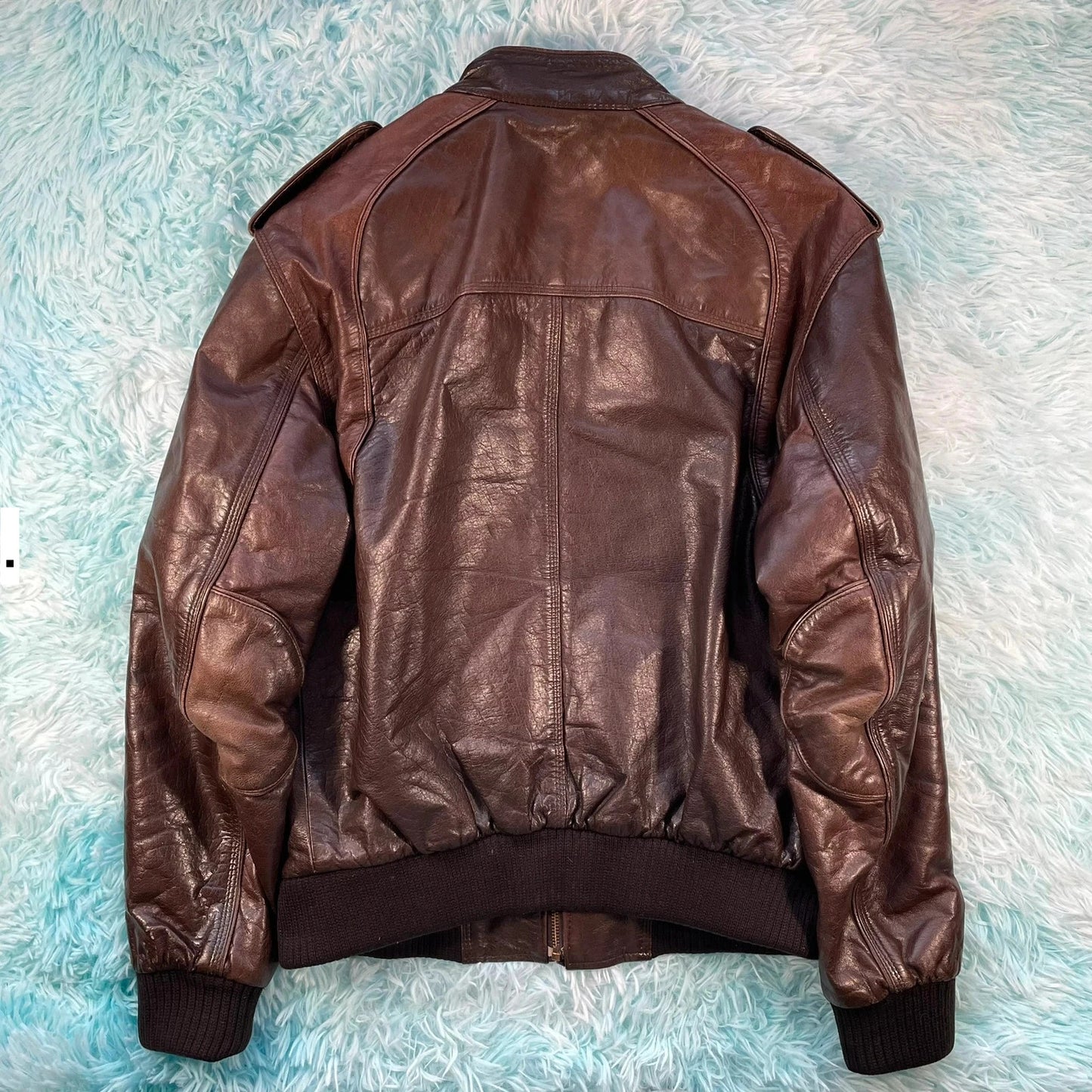 Brown Leather Bomber Jacket - Large