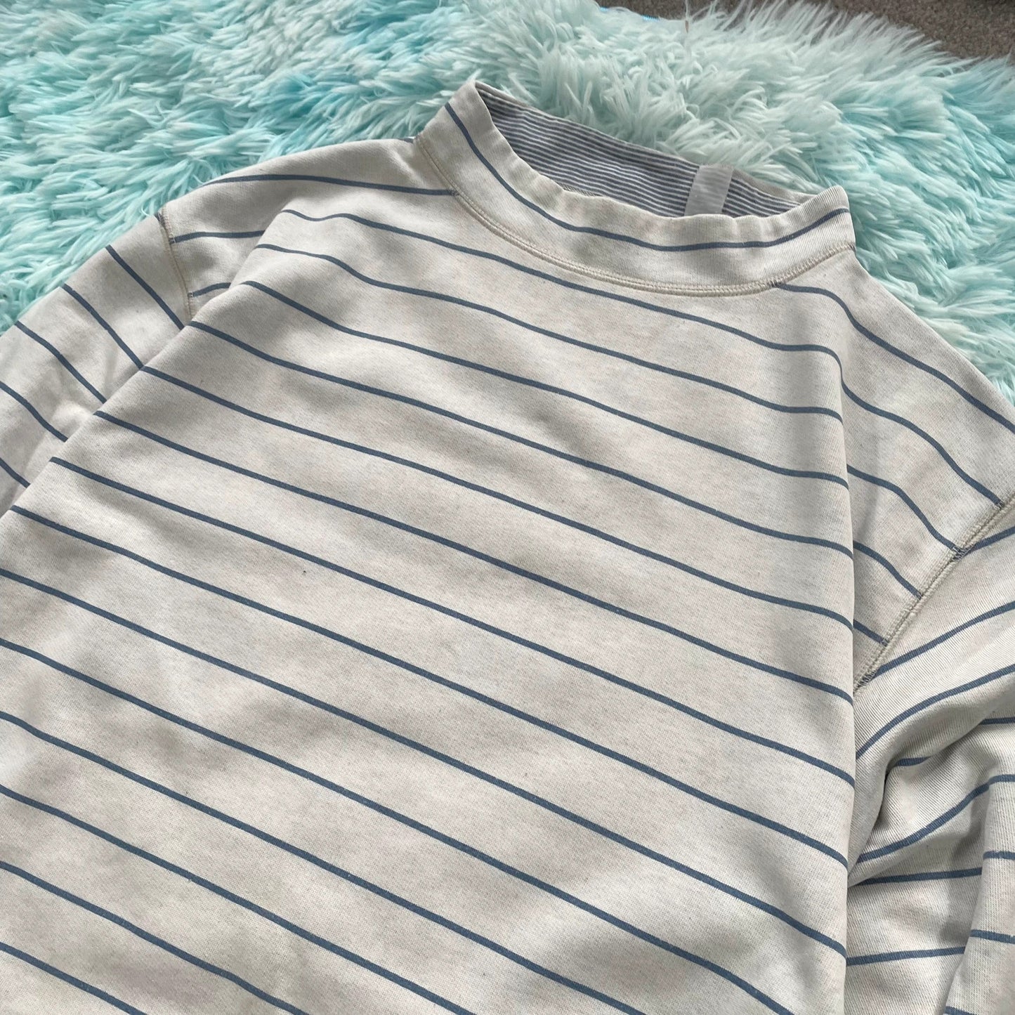 Vintage 90s White Striped Sweatshirt - Large