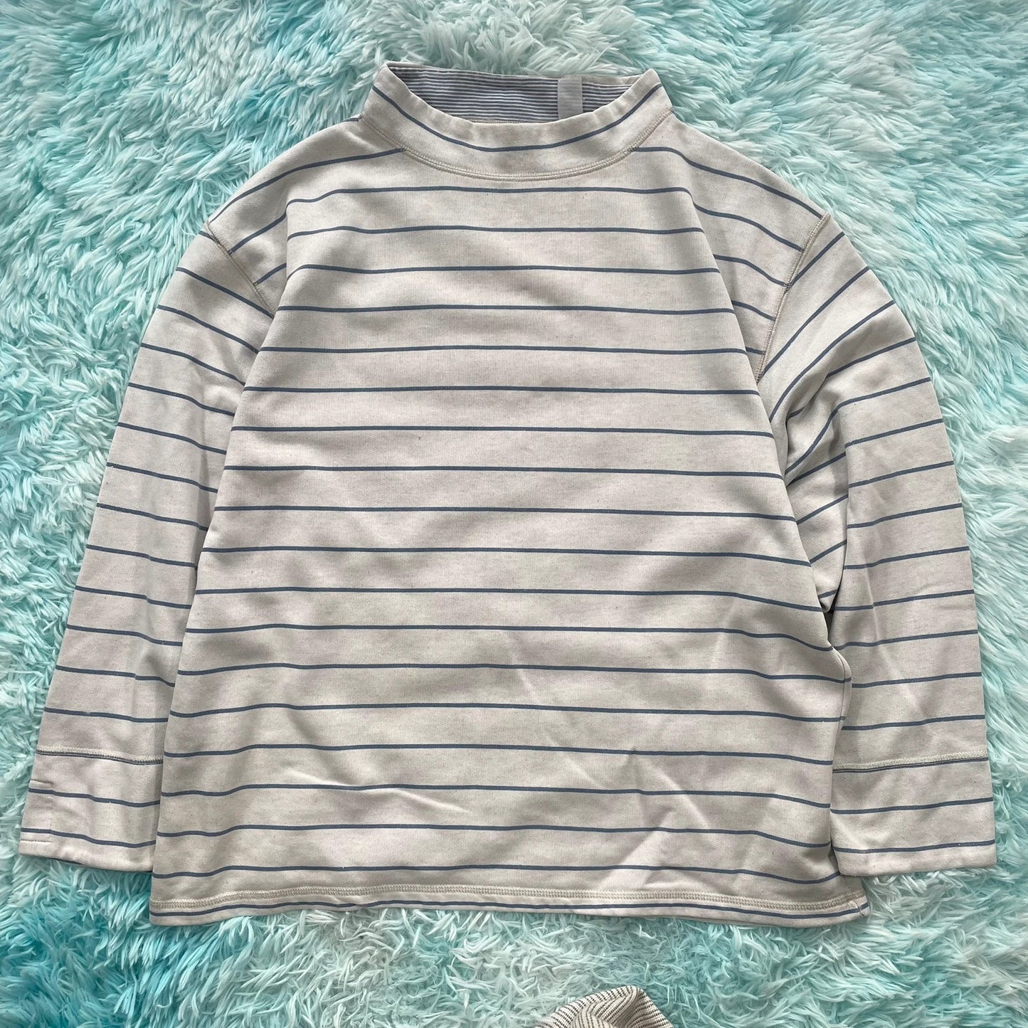 Vintage 90s White Striped Sweatshirt - Large