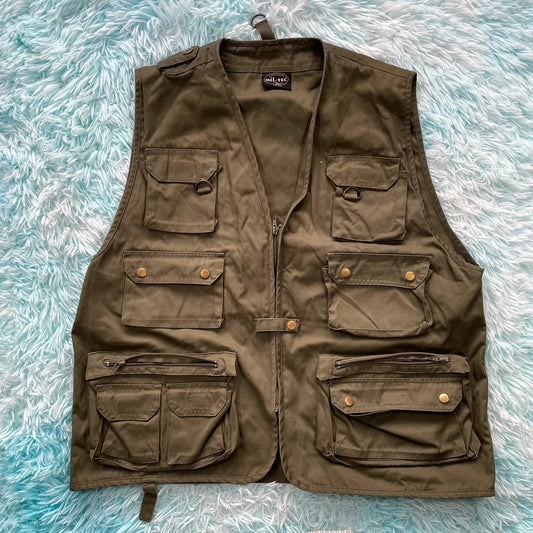 Vintage Khaki Utility Fishing Vest Jacket - 3XL