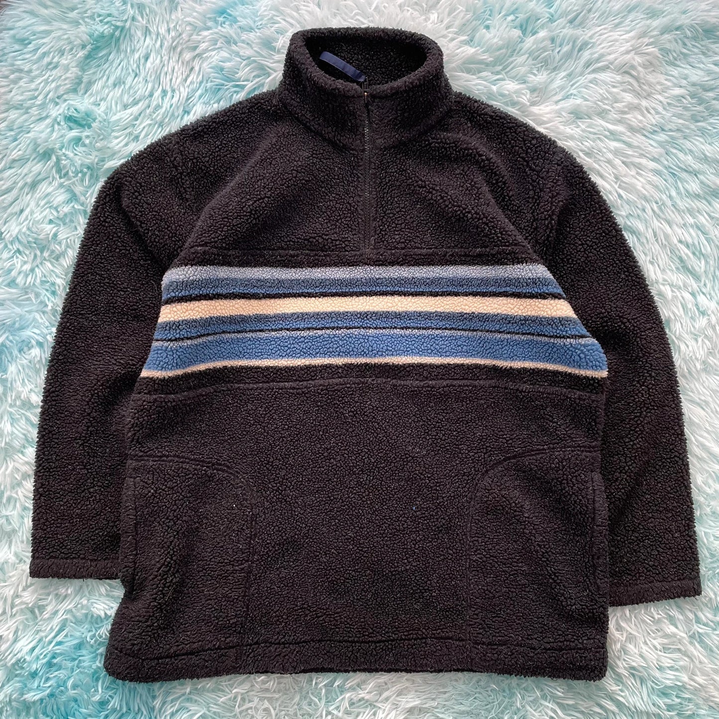 Vintage 90s Black Sherpa Fleece Jumper - Large