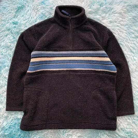 Vintage 90s Black Sherpa Fleece Jumper - Large