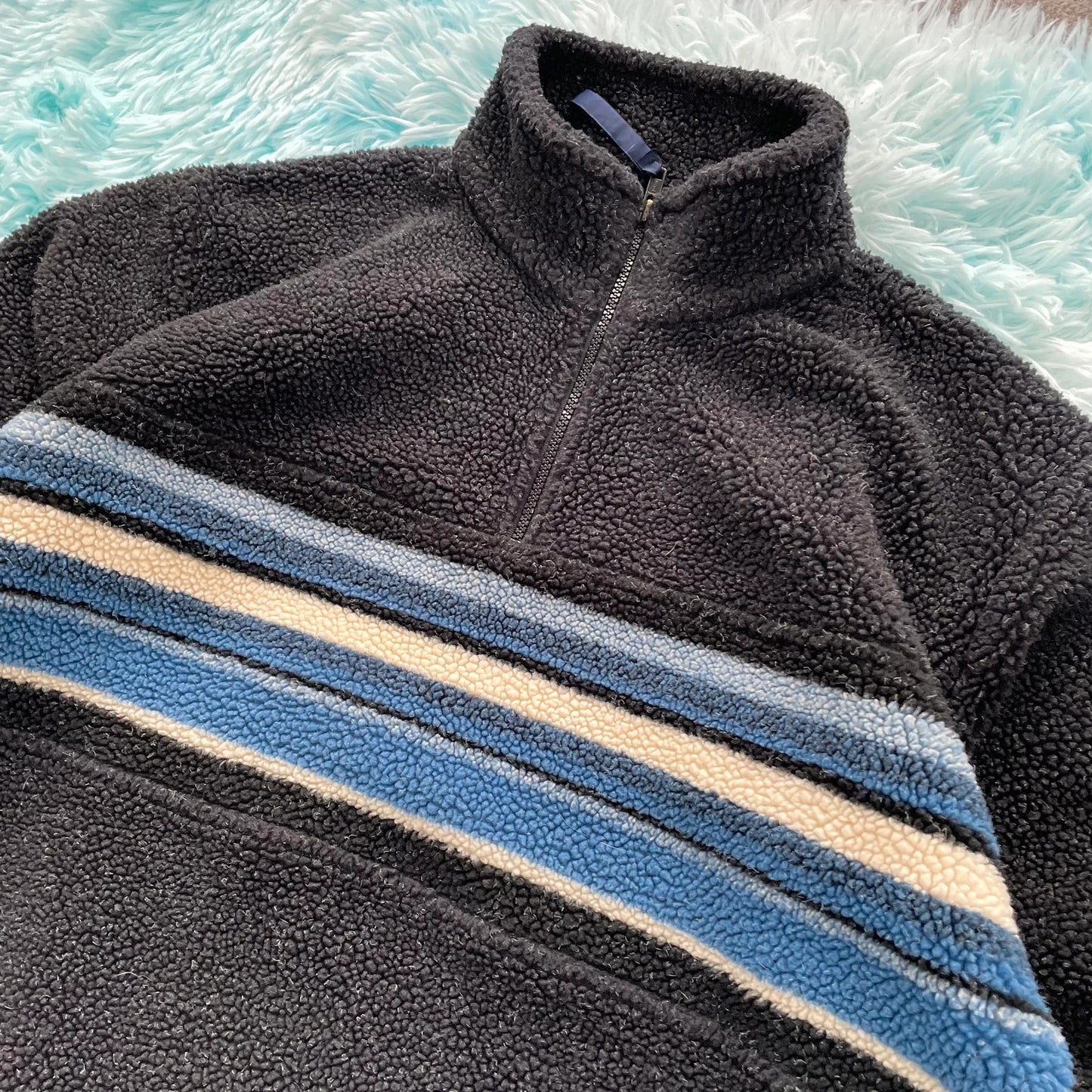 Vintage 90s Black Sherpa Fleece Jumper - Large