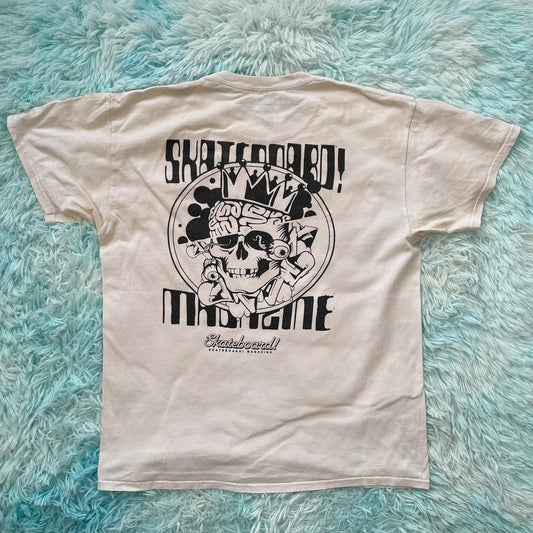 White Skateboard Magazine Print T Shirt - L