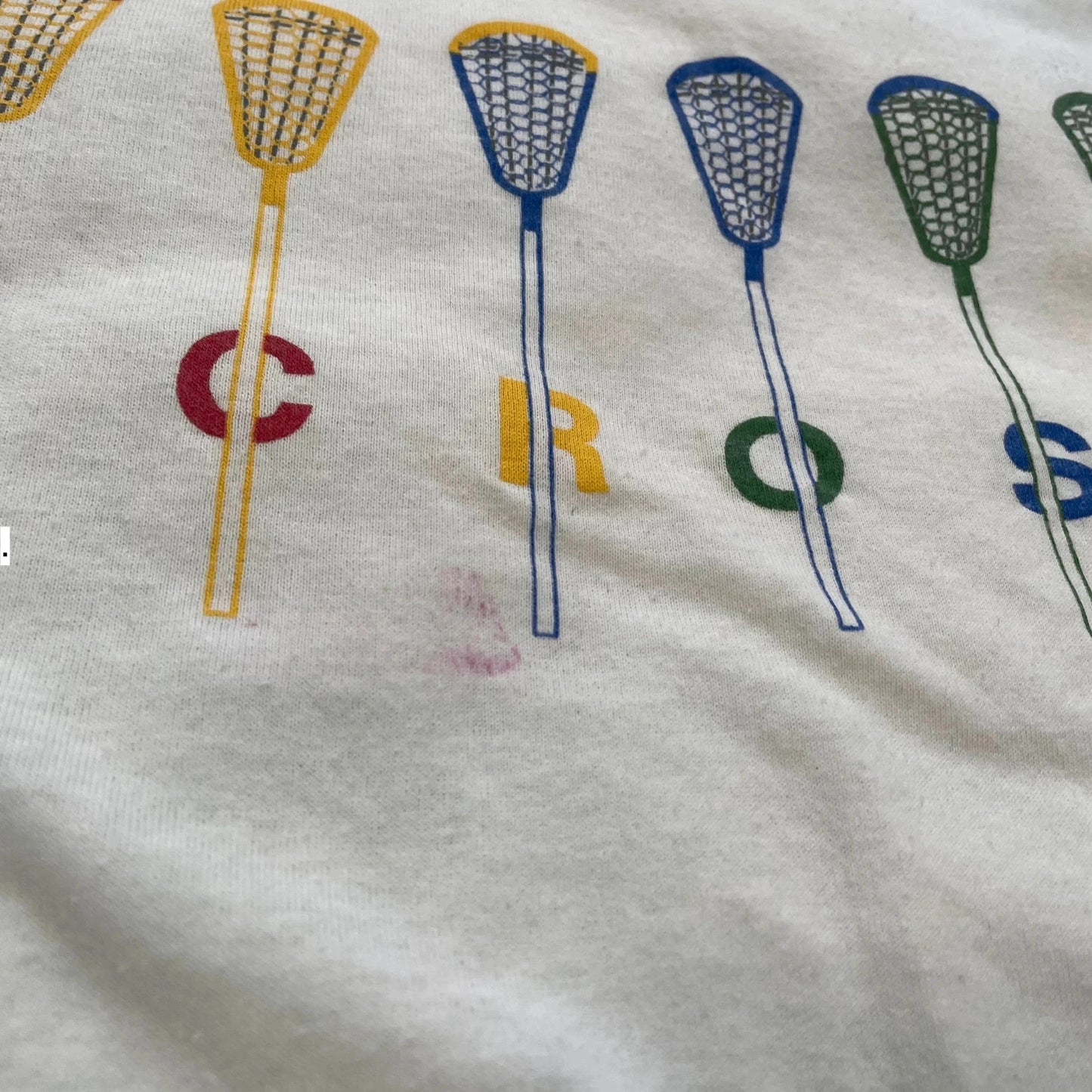 Vintage 80s White lacrosse Print T Shirt - Large