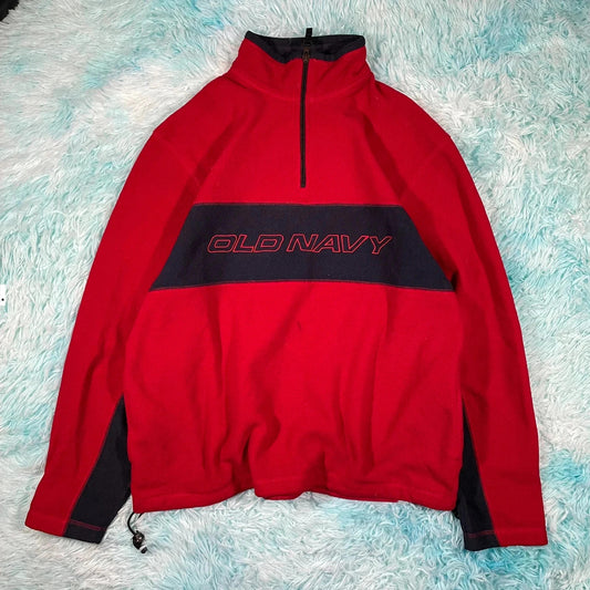 Vintage 00s Red Old Navy 1/4 Zip Fleece Spellout - Large