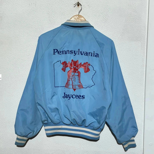Vintage 80s Light Blue Varsity Jacket - Medium