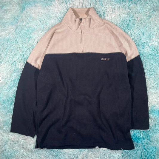 Vintage 00s Beige & Navy Reebok 1/4 Zip Sweatshirt - Medium
