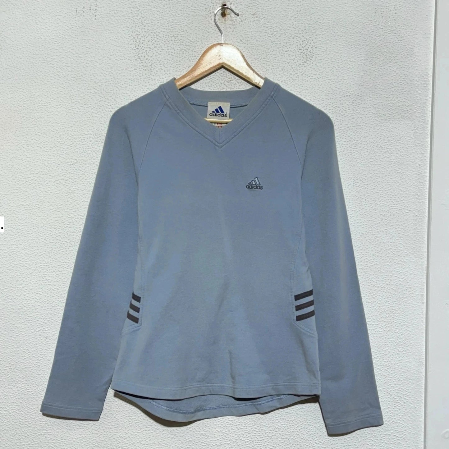 Vintage 00s Baby Blue Adidas Sweatshirt V Neck - Size 8