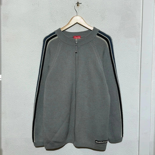 Vintage 00s Grey Mambo Knitted Jumper Full Zip - Large
