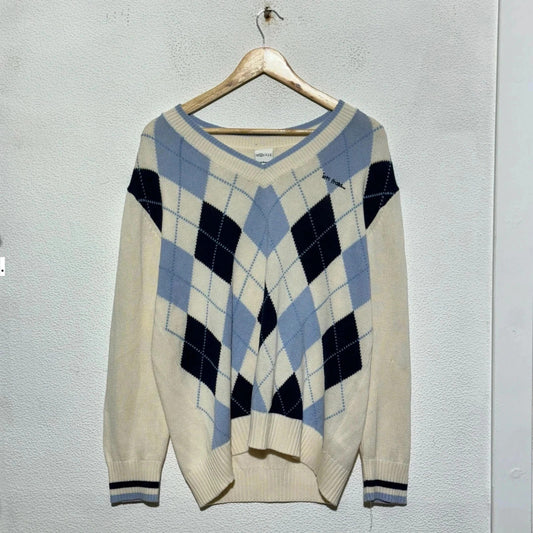 Cream Argyle Knitted Jumper iets frans Urban Outfitters - Xs