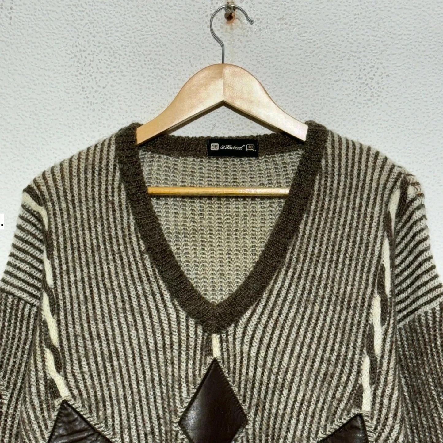 Vintage Brown Patterned St Michael Knitted Jumper - Small