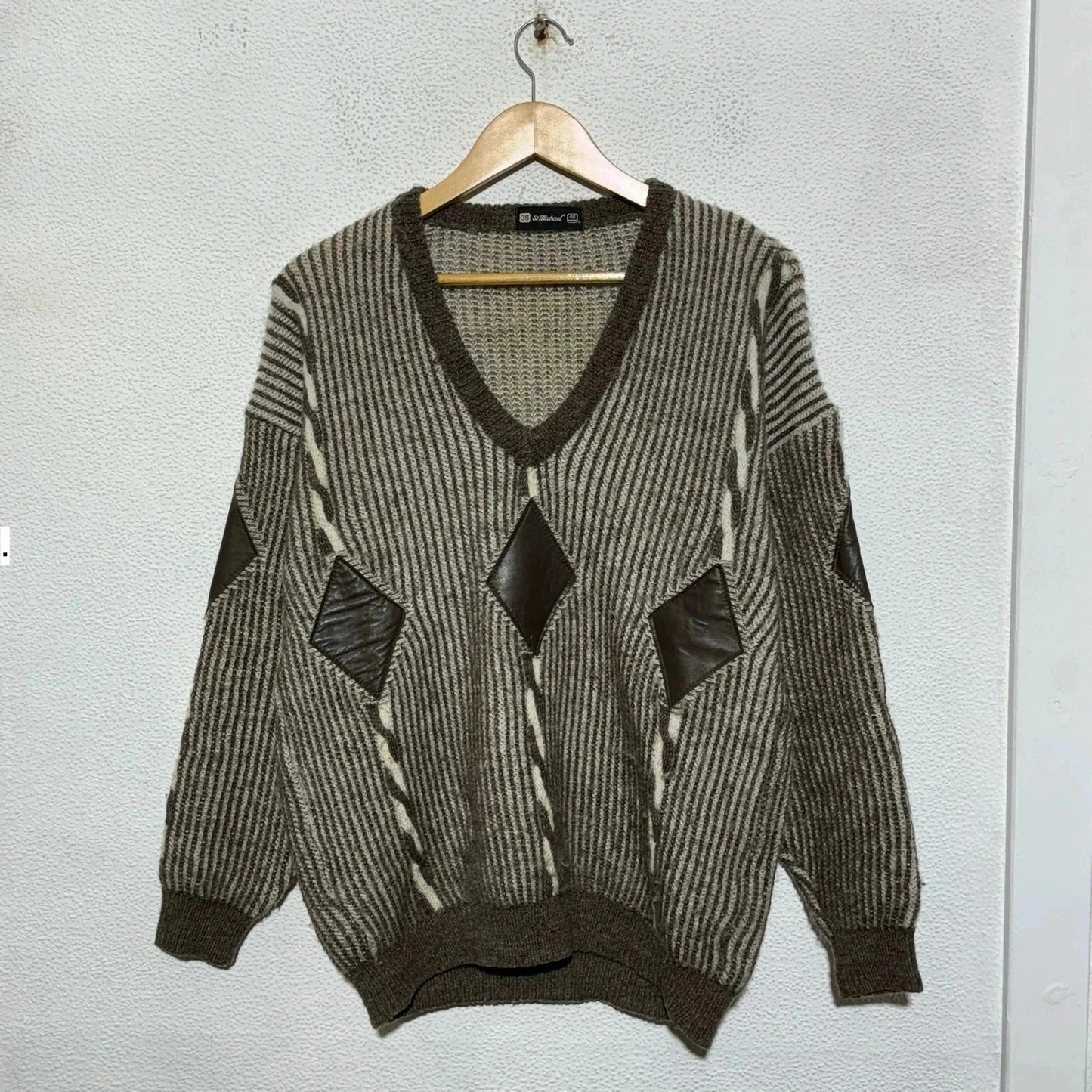 Vintage Brown Patterned St Michael Knitted Jumper - Small