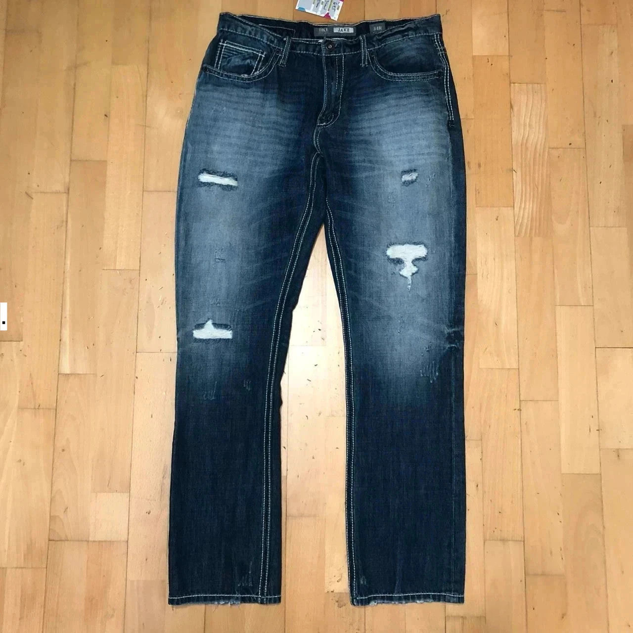 Vintage 00s Embroidered Jeans Punk Distressing - 34W