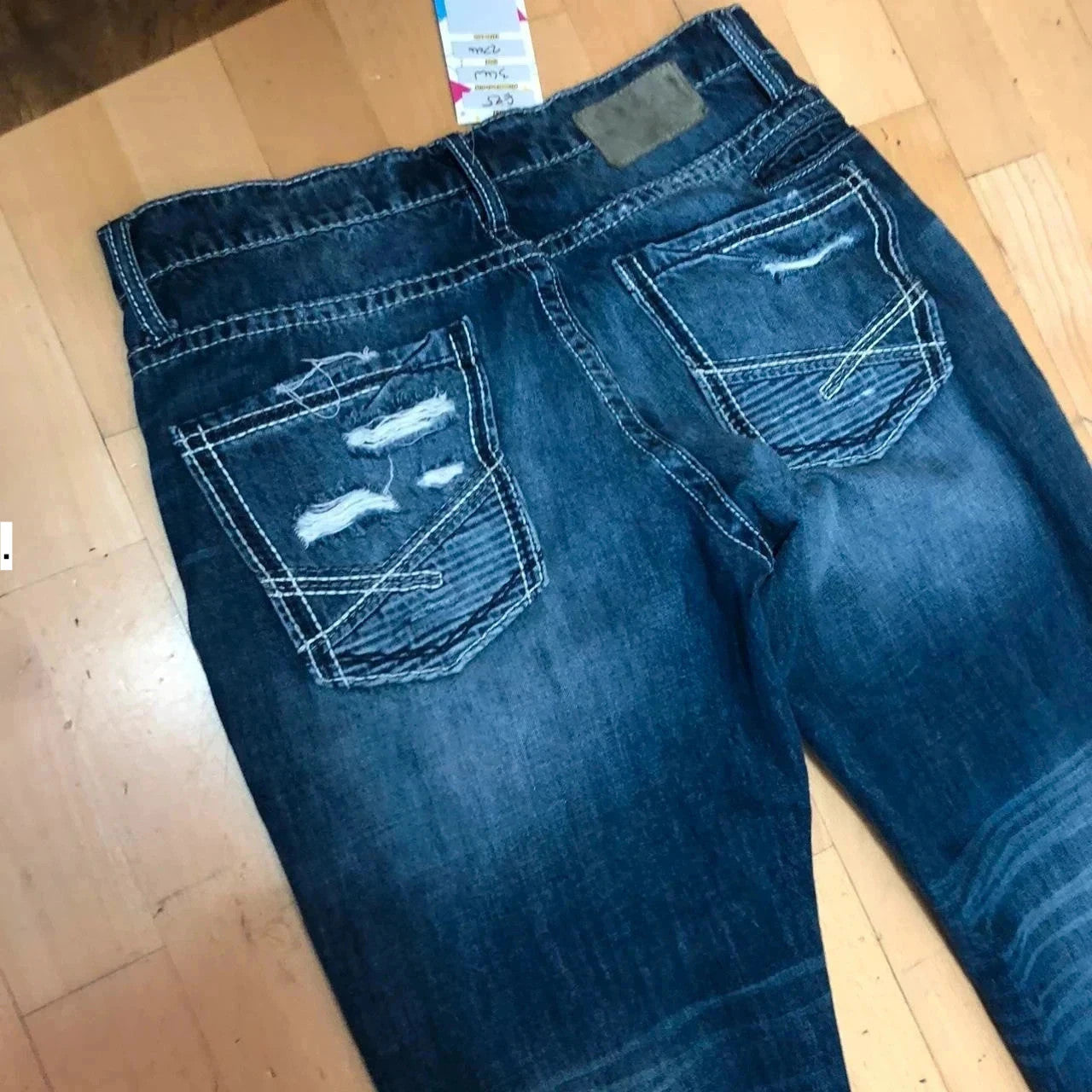 Vintage 00s Embroidered Jeans Punk Distressing - 34W