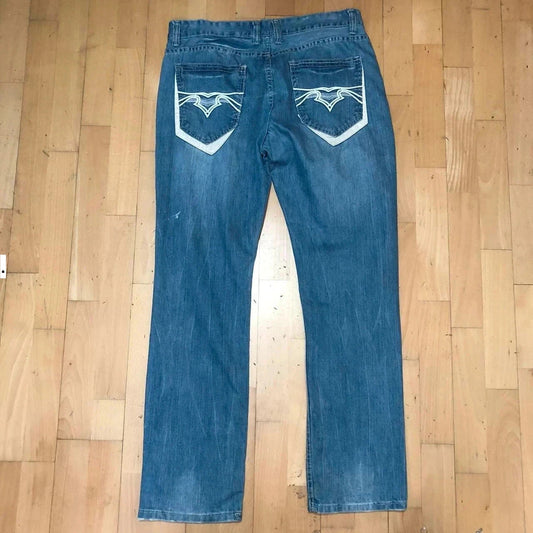 Vintage 90s Baggy Embroidered Jeans - 36W