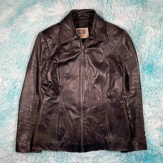 Vintage 90s Black Boxy Leather Jacket - Large
