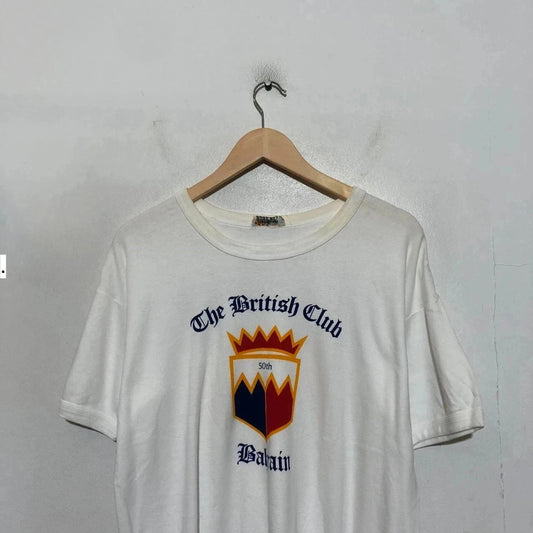 Vintage 80s 1985 The British Club Bahrain Graphic T Shirt - Large