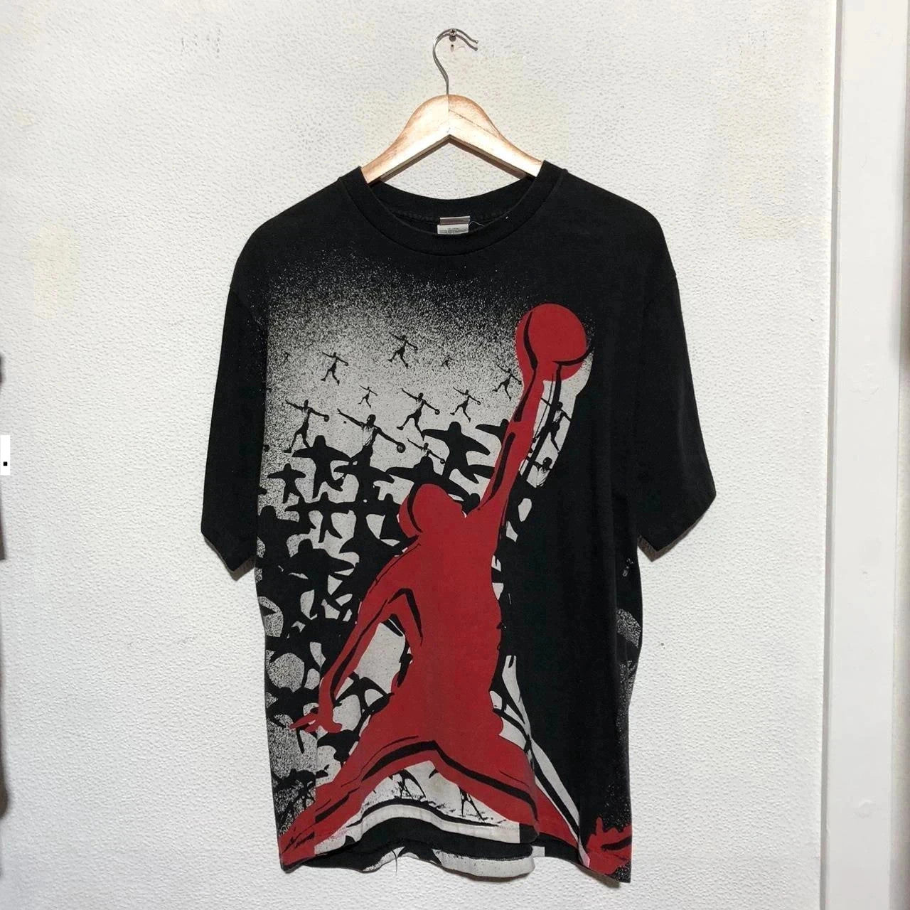 Vintage 80s Black Nike Jordan All Over Print T Shirt - Medium