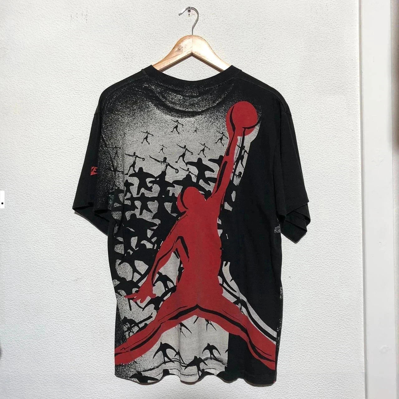 Vintage 80s Black Nike Jordan All Over Print T Shirt - Medium