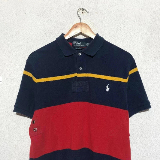 Vintage 90s Striped Navy & Red Polo Ralph Lauren Polo Shirt - Large
