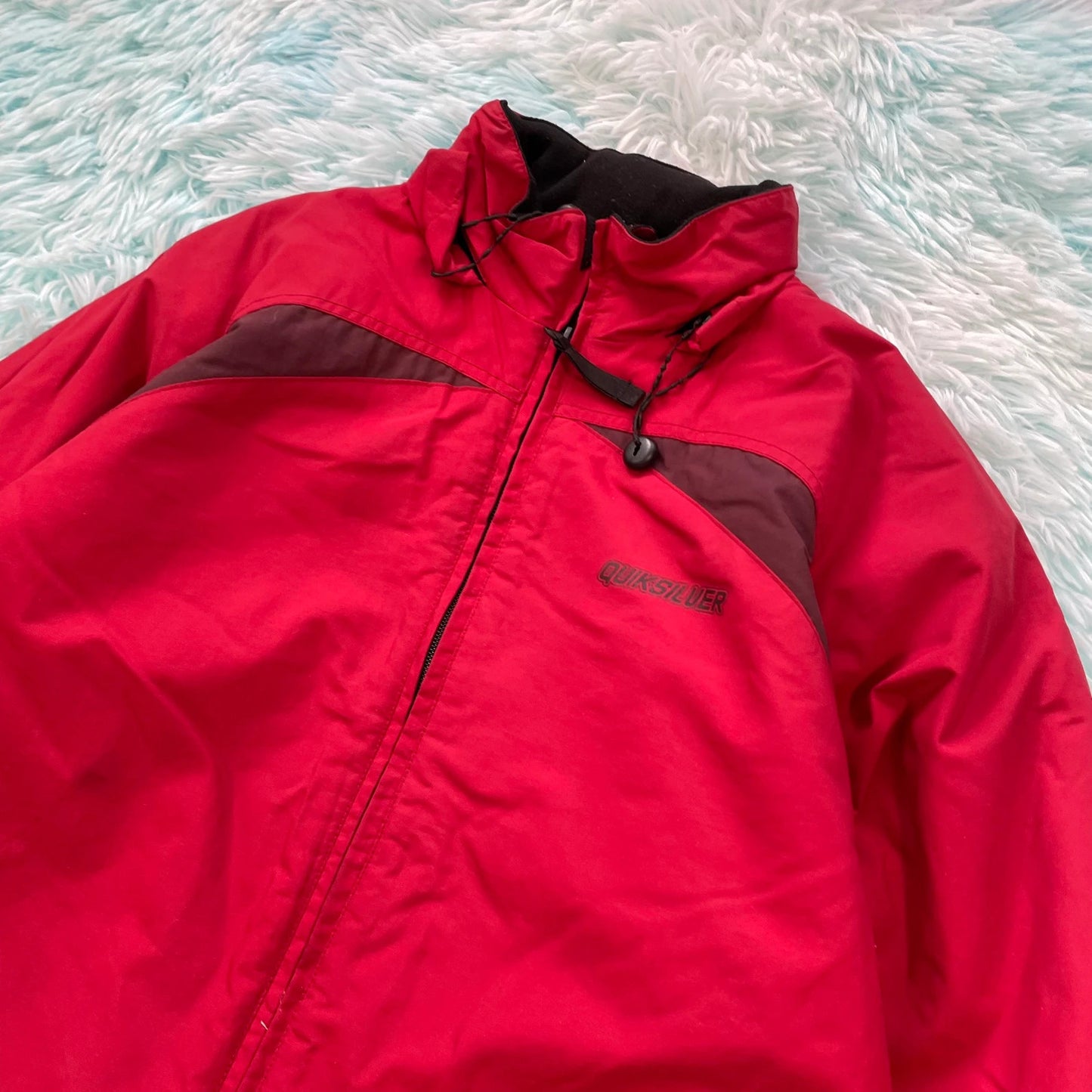 Vintage 00s Red Quiksilver Fleece Jacket Spellout - Size 14
