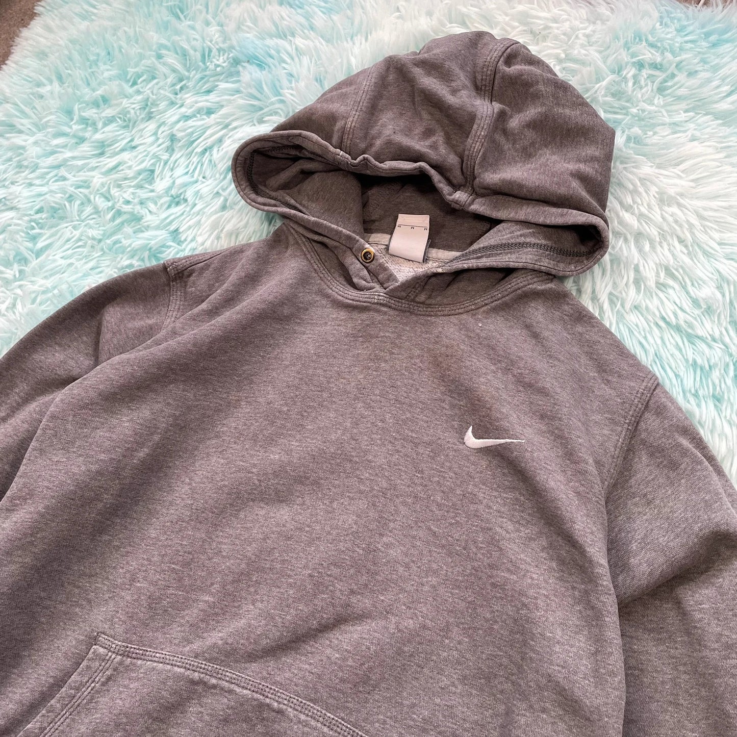 Vintage Grey Nike Plain Hoodie - Medium
