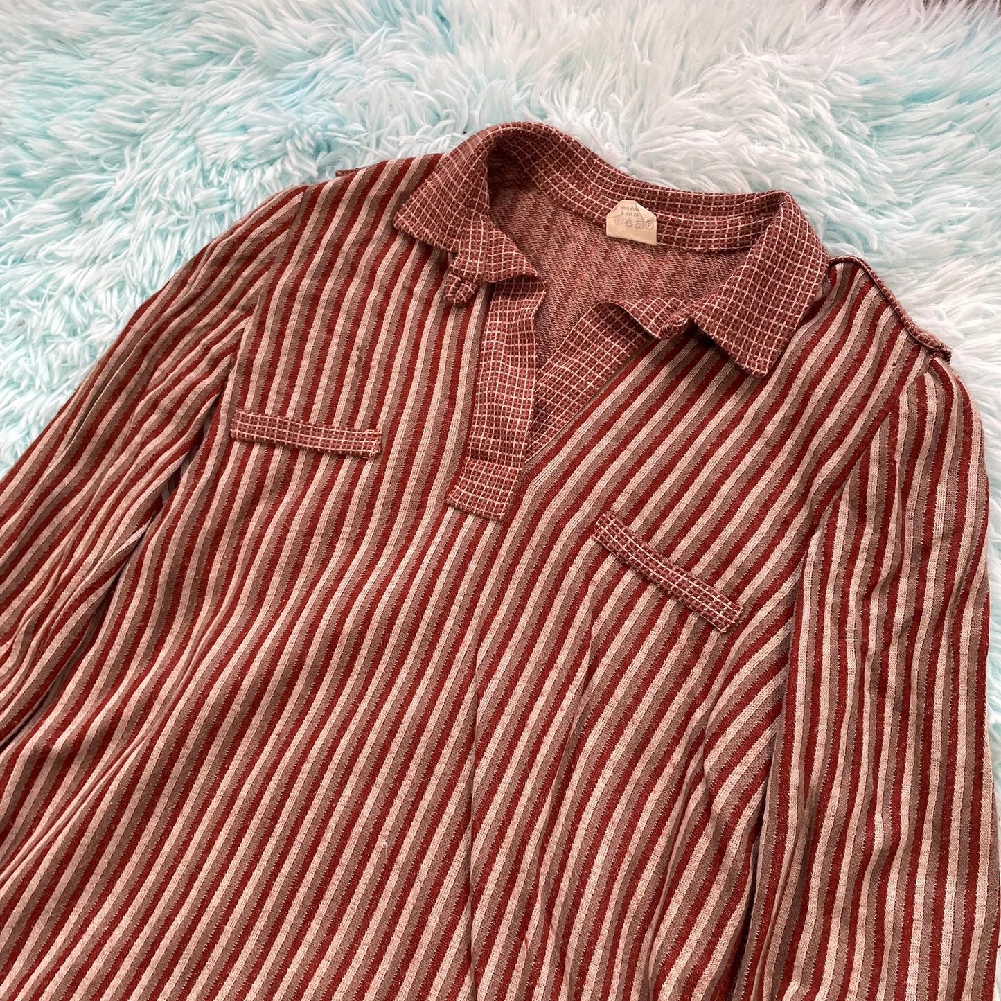 Vintage 1970s Brown Striped Polo Top Shirt - Medium