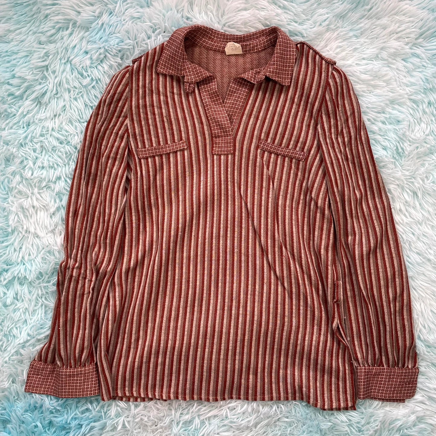 Vintage 1970s Brown Striped Polo Top Shirt - Medium
