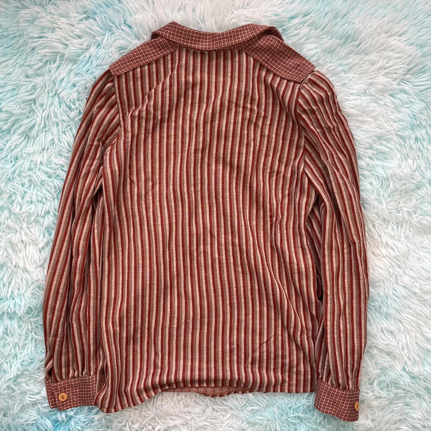 Vintage 1970s Brown Striped Polo Top Shirt - Medium