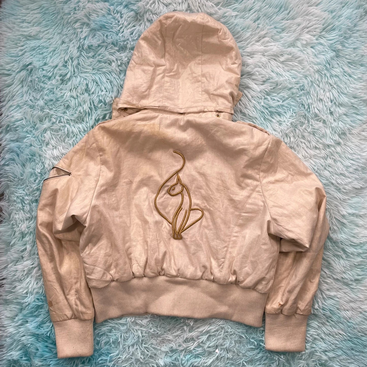 Vintage Y2K Cream Baby Phat Puffer Jacket Hip Hop - XXL
