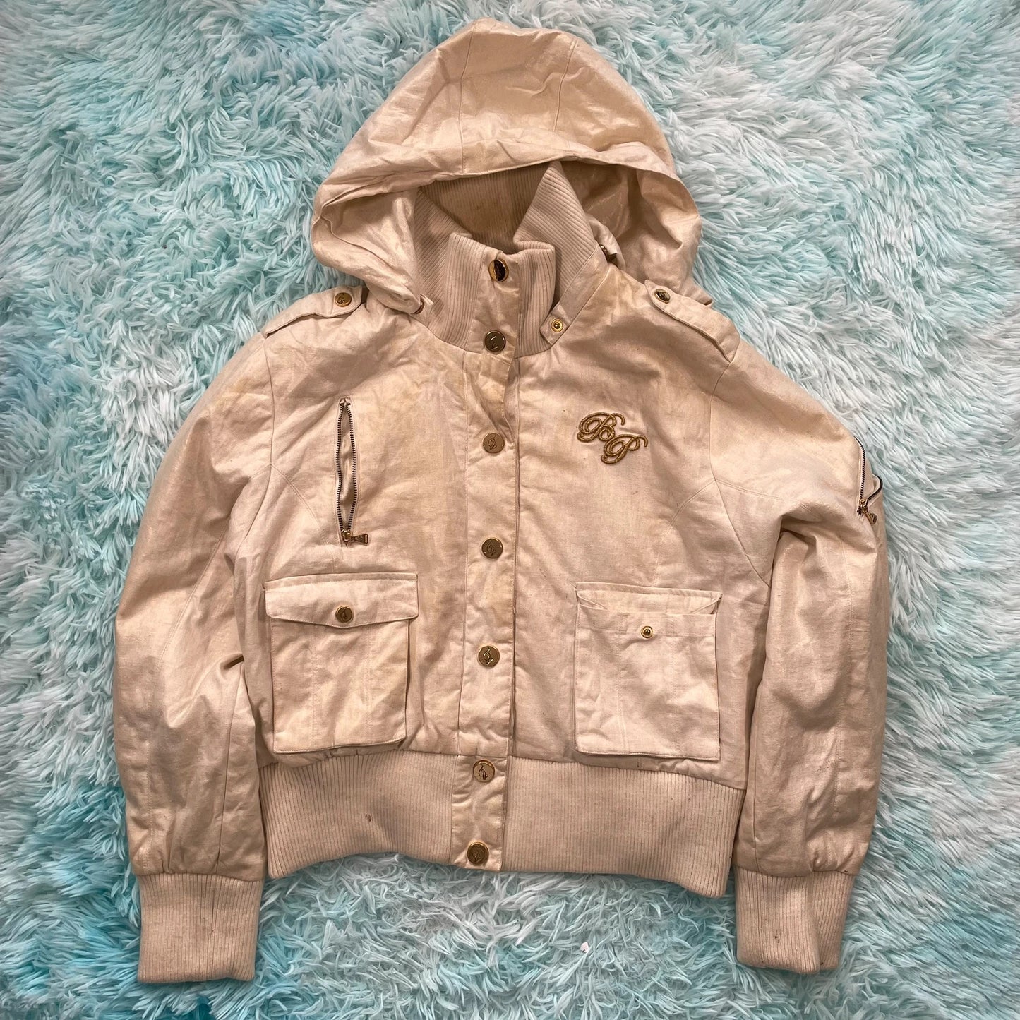 Vintage Y2K Cream Baby Phat Puffer Jacket Hip Hop - XXL