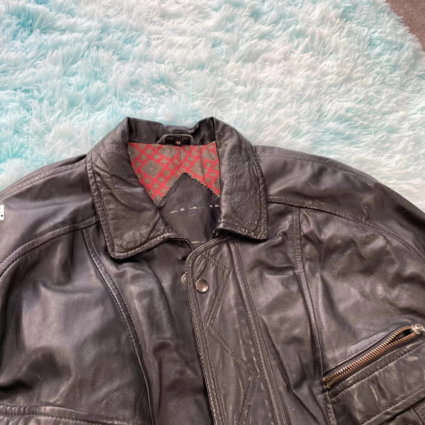 Vintage 90s Black Boxy Leather Jacket - XL