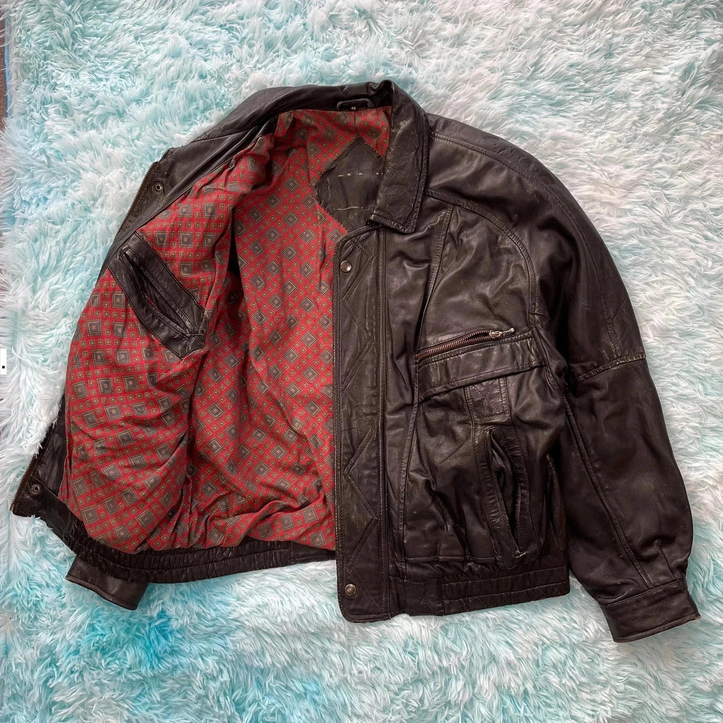 Vintage 90s Black Boxy Leather Jacket - XL