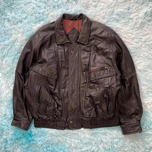 Vintage 90s Black Boxy Leather Jacket - XL