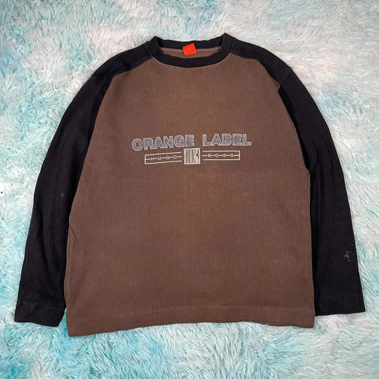 Vintage 00s Brown Hugo Boss Sweatshirt Spellout - Medium