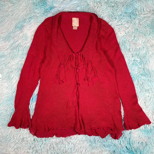 Vintage Red Amano Knitted Cardigan - Small