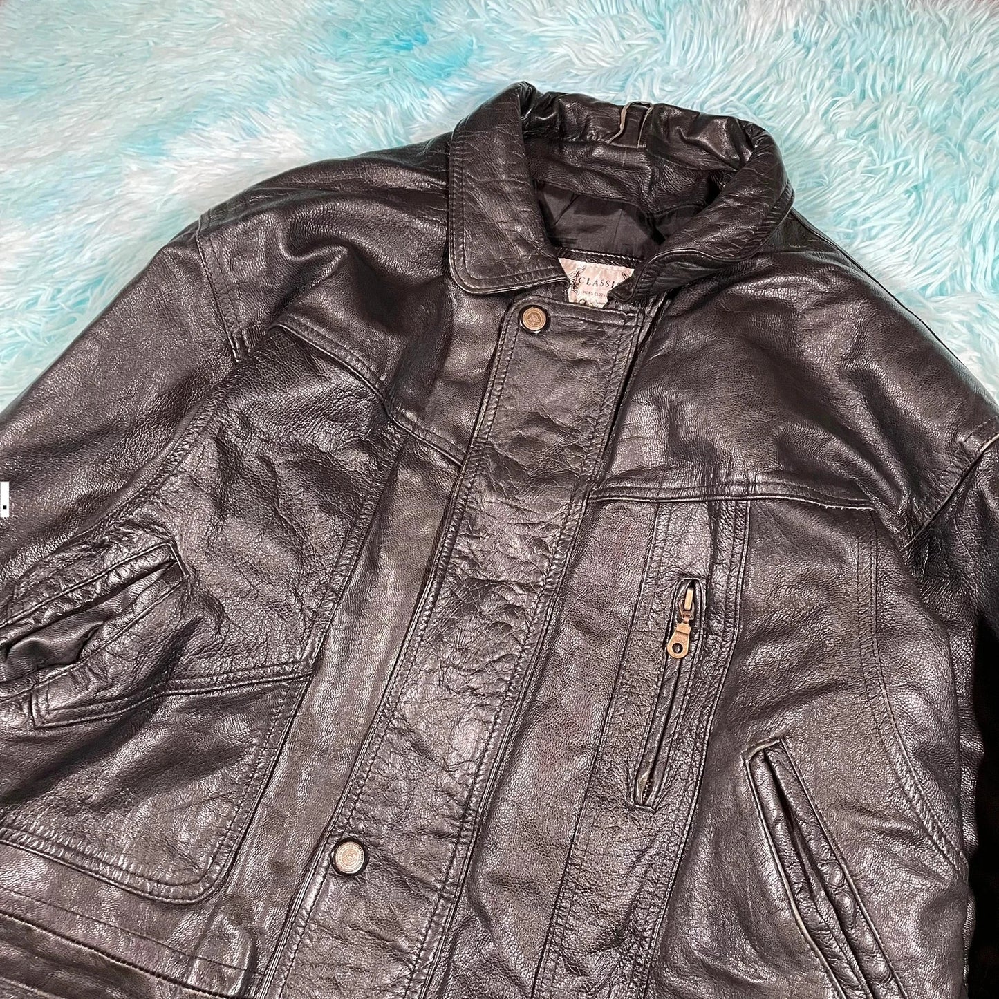 Vintage 90s Black Leather Jacket - Large