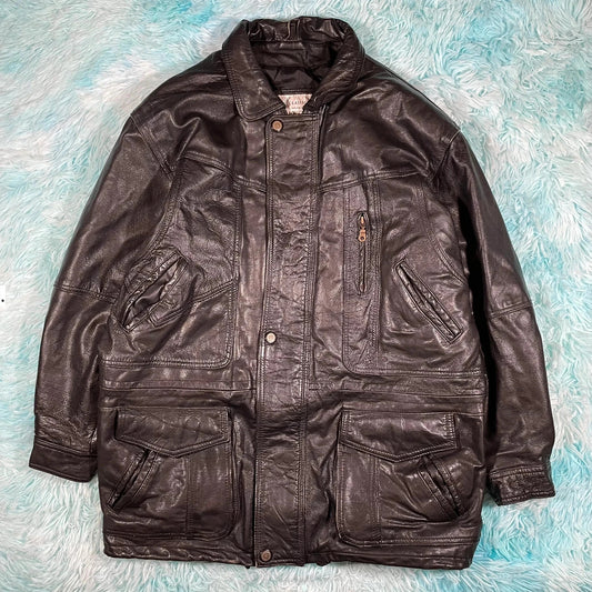 Vintage 90s Black Leather Jacket - Large