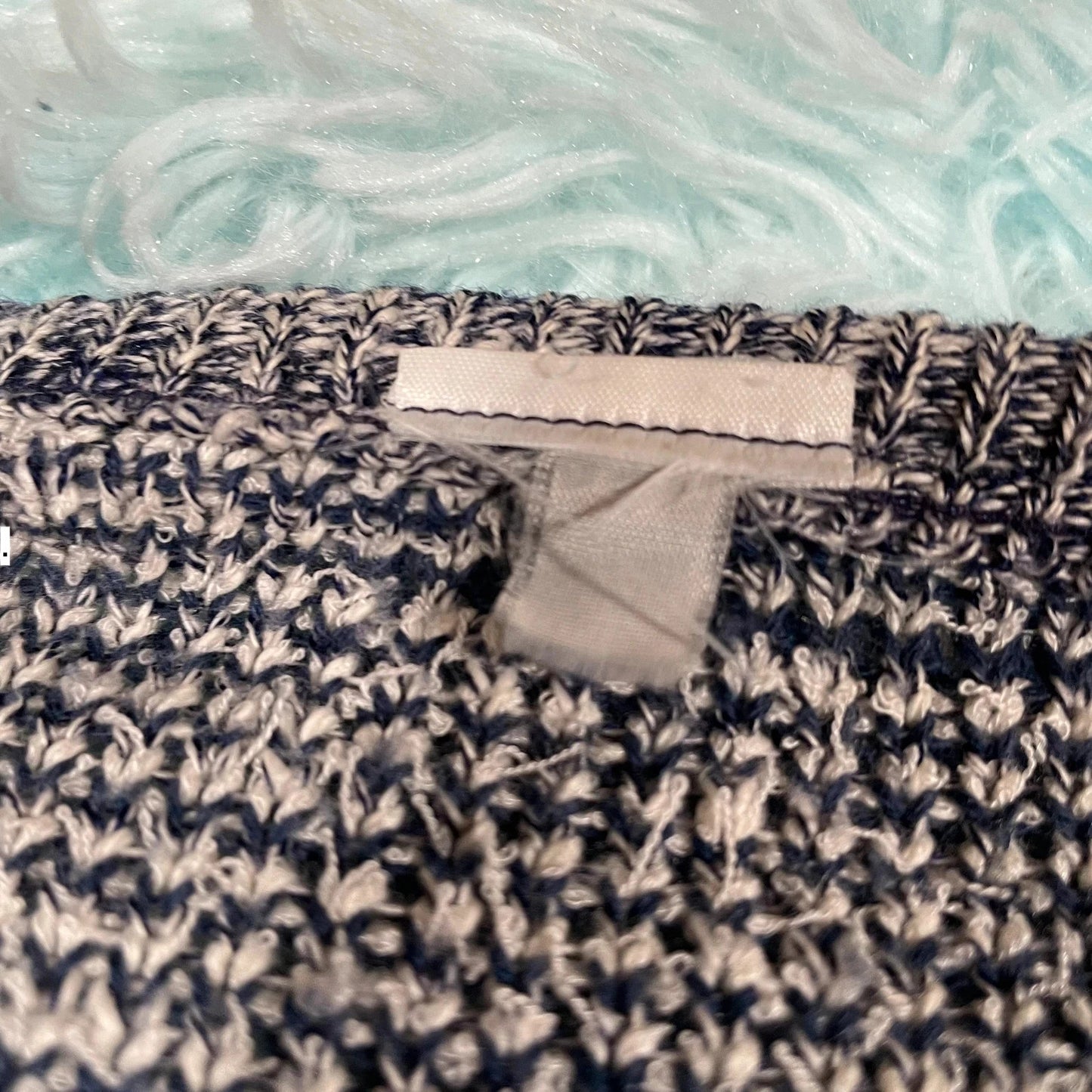 Vintage 90s Navy & White Grunge Knitted Jumper - Large