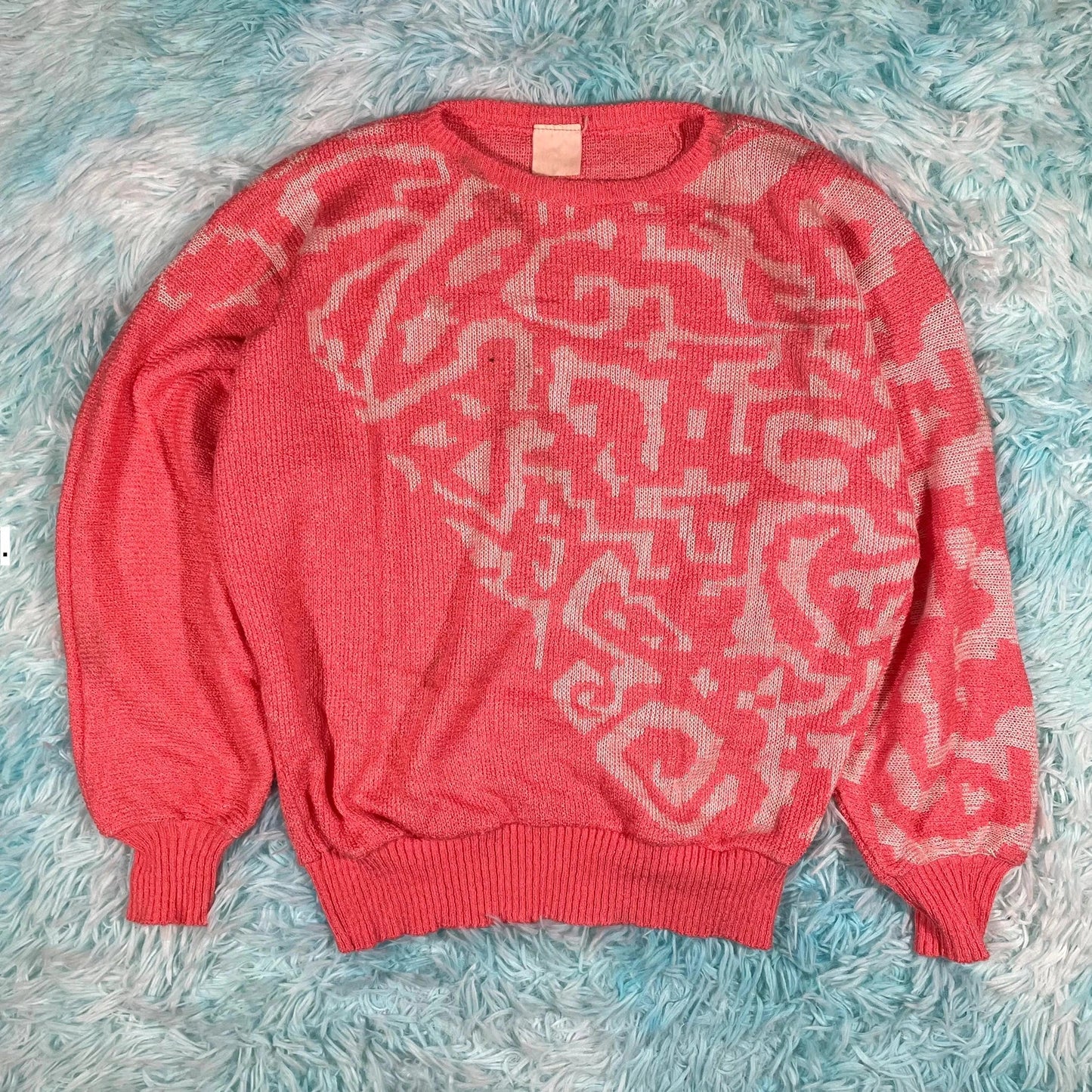 Vintage 80s Pink Patterned Knitted Jumper - Size 12