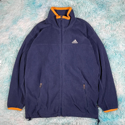 Vintage 90s Navy Adidas Fleece Full Zip - Small